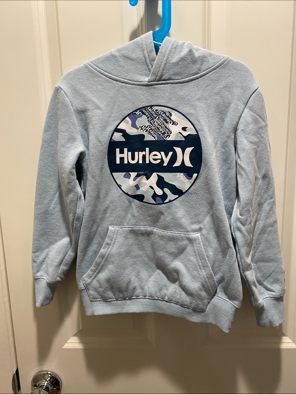 Hurley Light Blue Camo Logo Pullover Hoodie EUC